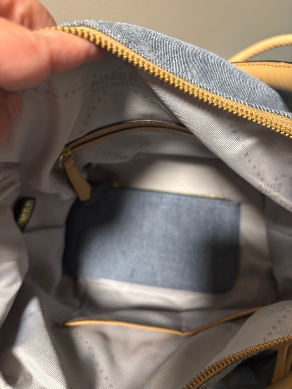 Aimee Kestenberg Denim Leather Satchel - Tan Trim & Double Zippers - EUC - Picture 9 of 13